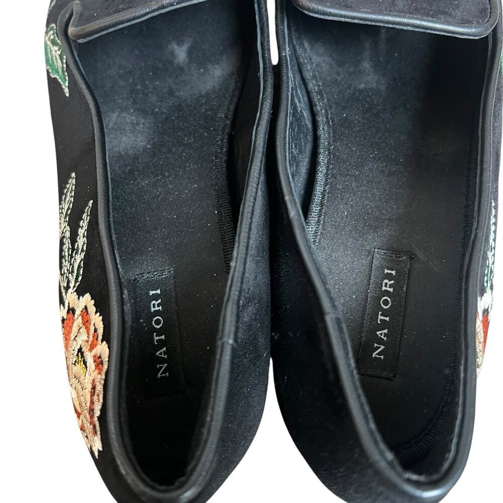 Natori Women's Black Edda Suede Embroidered Floral Loafers Size 9.5 Slip On - Picture 9 of 12